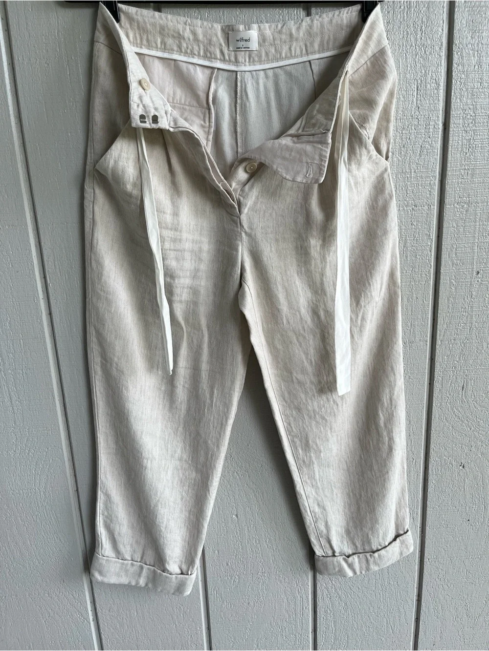 Aritzia Wilfred Linen Blend Cropped Trousers in Cream Size S